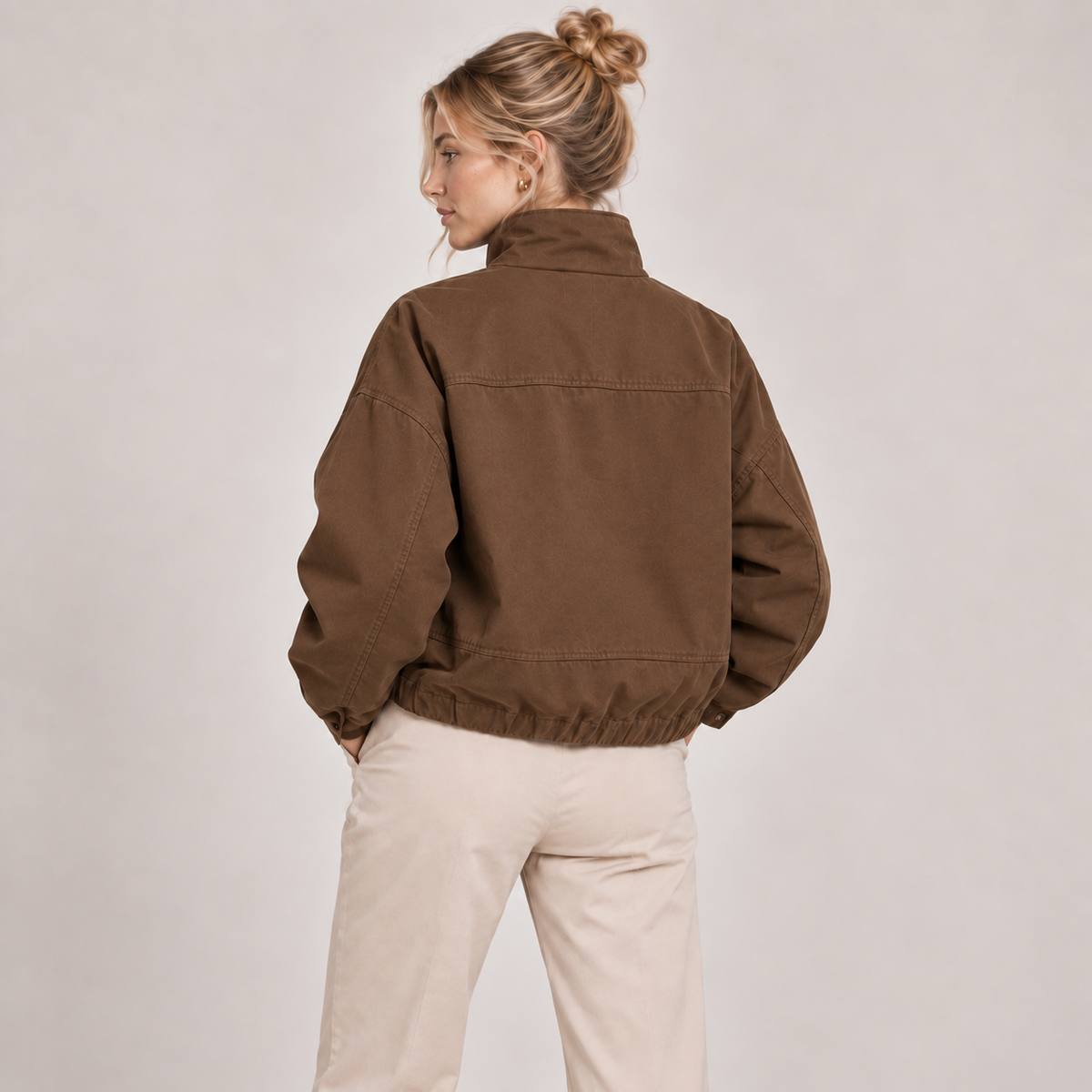 Cropped Bomber Jacket with High Neck and Oversized Fit 1