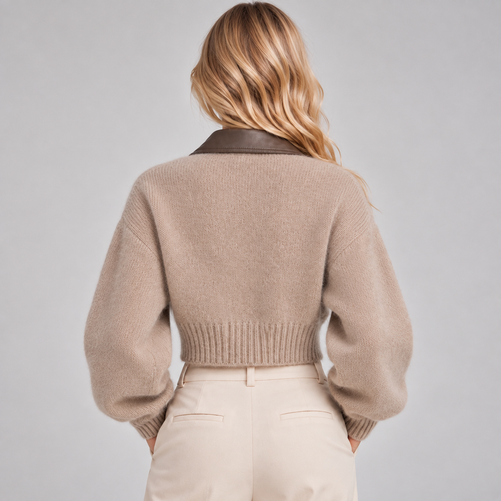 Cropped Fluffy Zip Up Jumper Women with Collar Brushed Knit 2