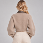 Cropped Fluffy Zip Up Jumper Women with Collar Brushed Knit 2