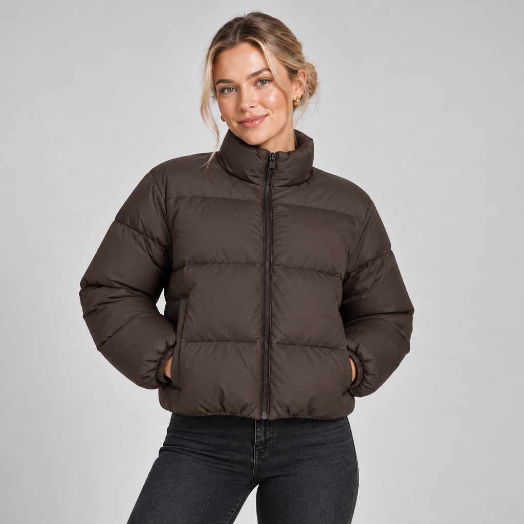 Cropped Padded Puffer Jacket Women High Neck 0