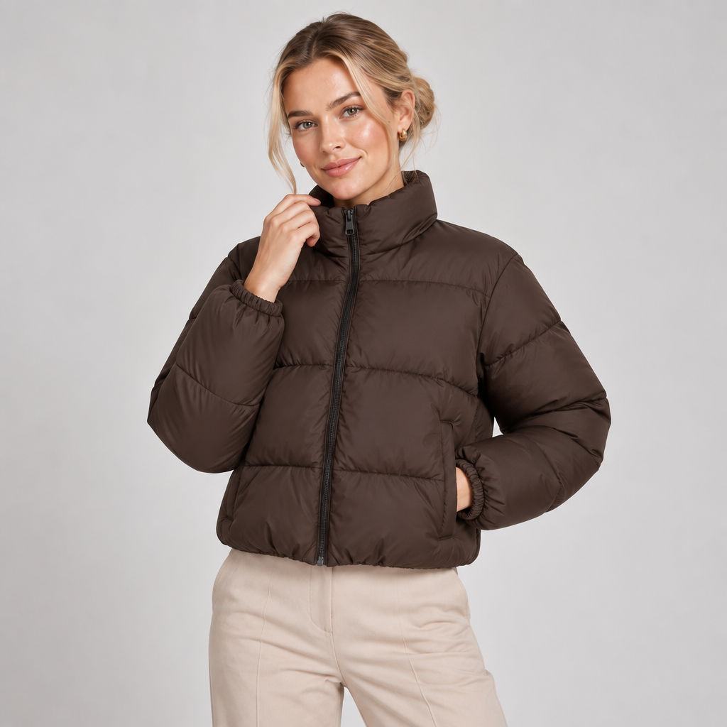Cropped Padded Puffer Jacket Women High Neck 1