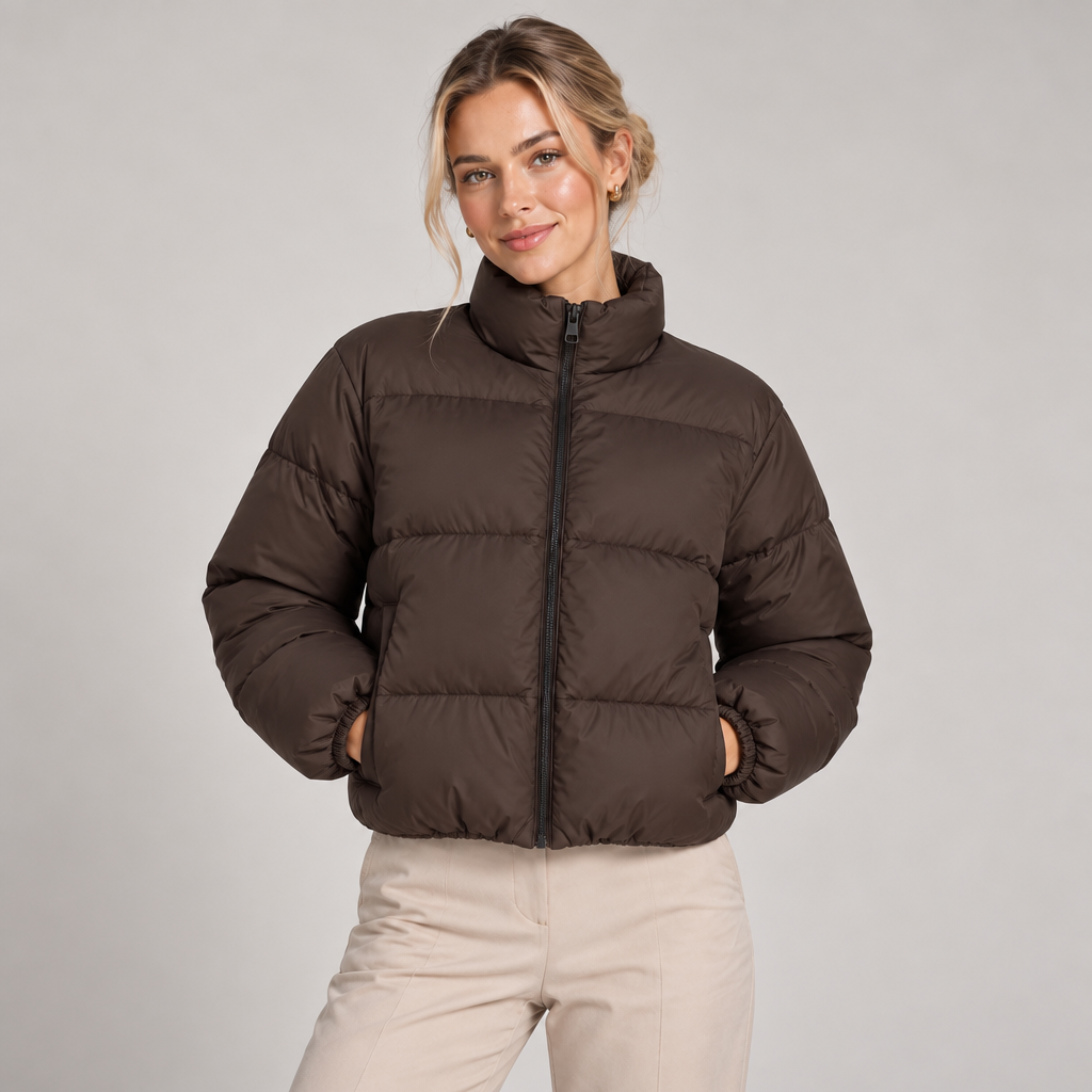 Cropped Padded Puffer Jacket Women High Neck 2