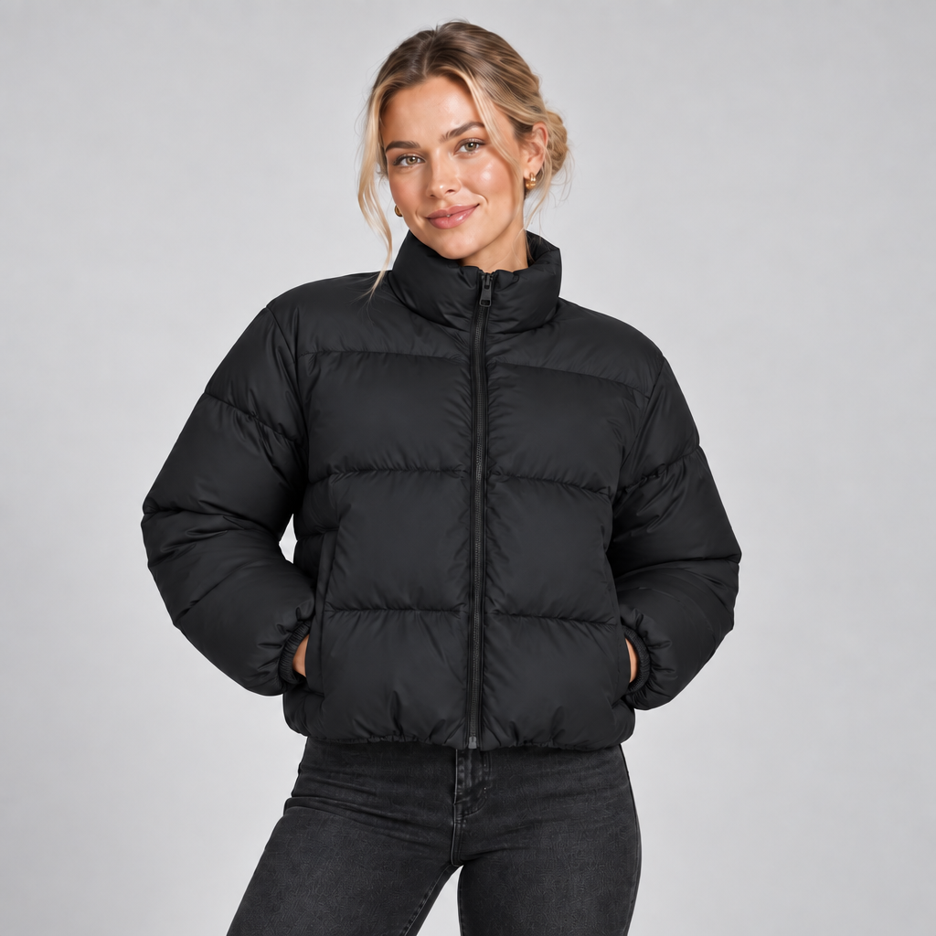 Cropped Padded Puffer Jacket Women High Neck 3