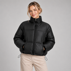 Cropped Puffer Jacket Women High Neck Oversized Drawcord Hem 0