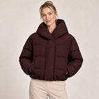 Cropped Puffer Jacket Women Hooded Lightweight Padded Elastic Hem 0