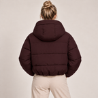 Cropped Puffer Jacket Women Hooded Lightweight Padded Elastic Hem 1