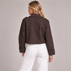 Cropped Trench Coat Women Double Breasted Oversized Lapels 2