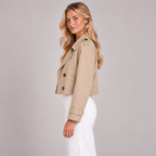 Cropped Trench Coat Women Double Breasted Oversized Lapels 4