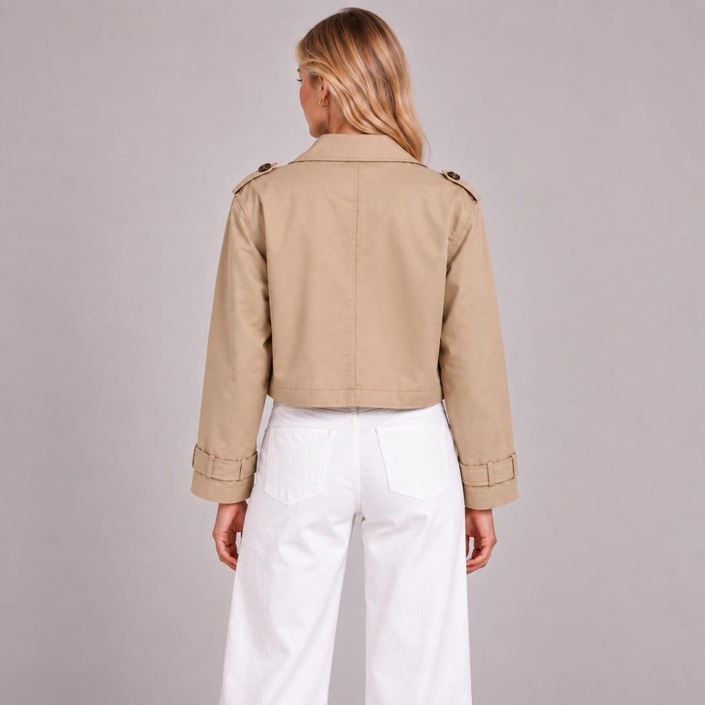 Cropped Trench Coat Women Double Breasted Oversized Lapels 5