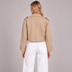 Cropped Trench Coat Women Double Breasted Oversized Lapels 5