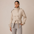 Double-Breasted Pea Coat with Belt and Stand Collar 3