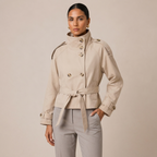 Double-Breasted Pea Coat with Belt and Stand Collar 3