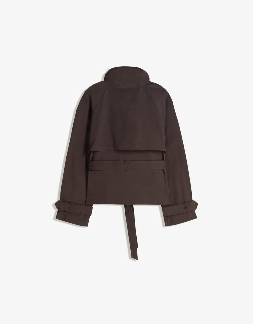 Double-Breasted Pea Coat with Belt and Stand Collar 5