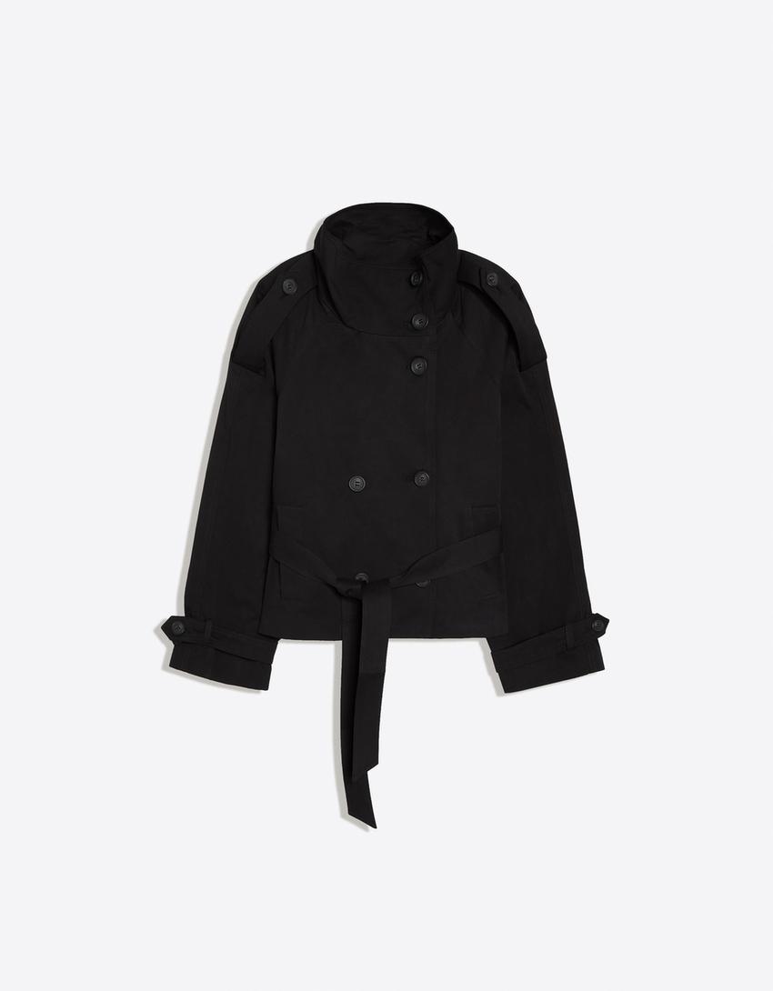 Double-Breasted Pea Coat with Belt and Stand Collar 7