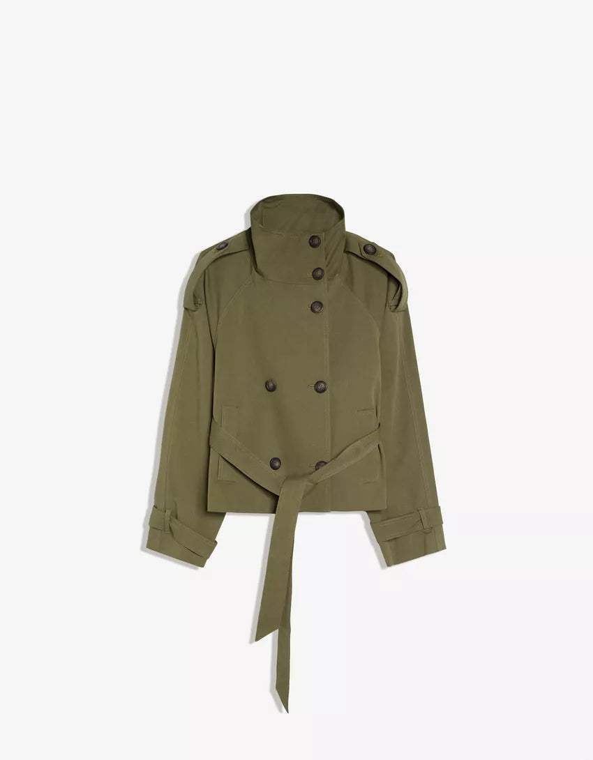 Double-Breasted Pea Coat with Belt and Stand Collar 8