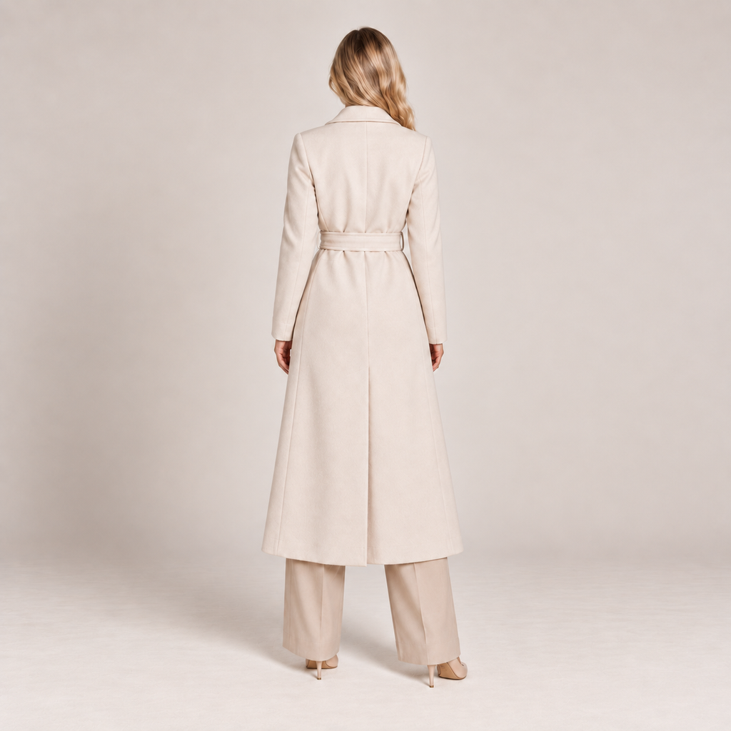 Double Breasted Long Coat Women Belted with Tailored Fit 1