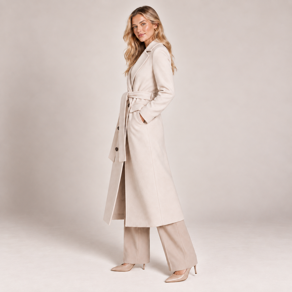 Double Breasted Long Coat Women Belted with Tailored Fit 6