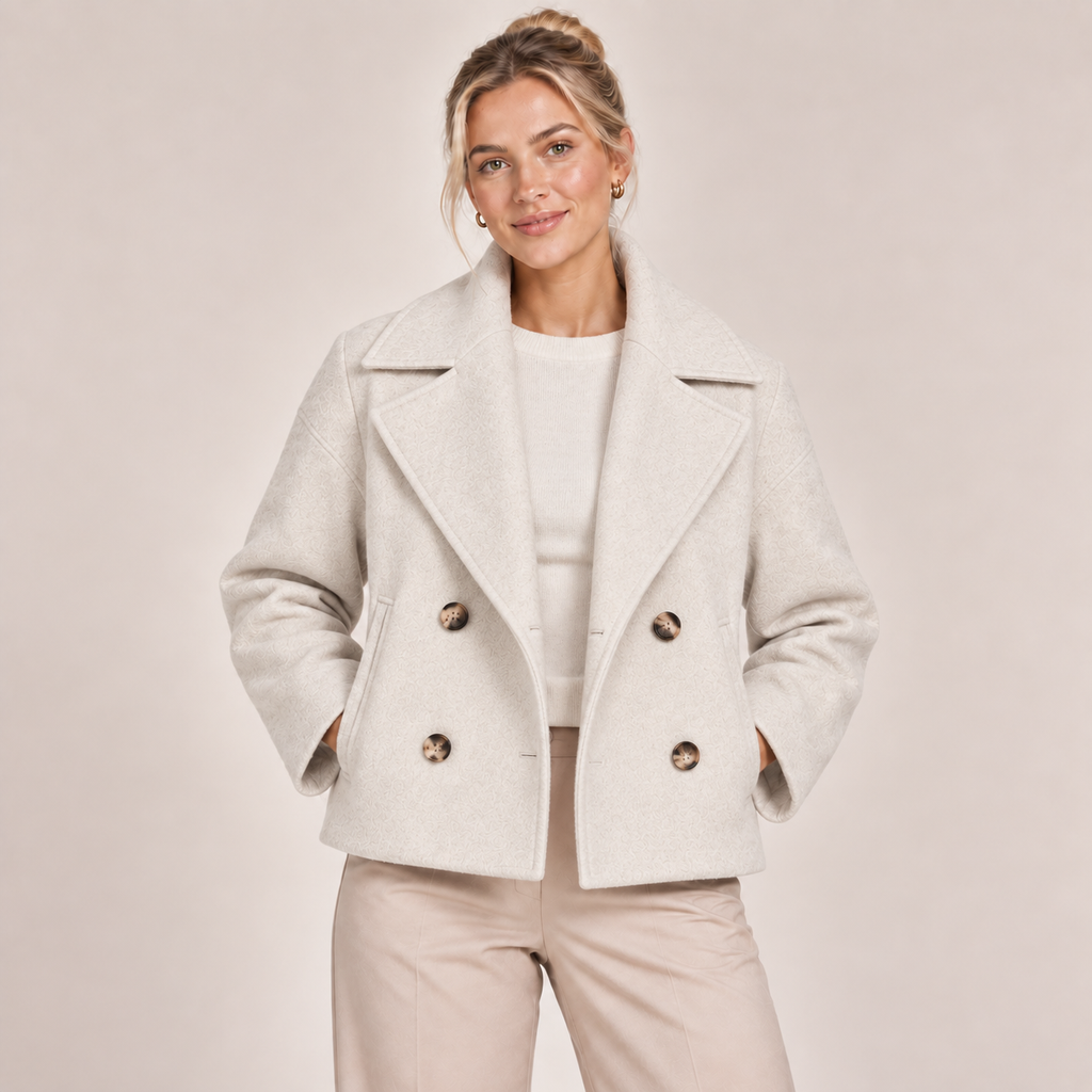 Double Breasted Pea Coat Cropped Oversized Collar 0