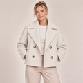 Double Breasted Pea Coat Cropped Oversized Collar 0