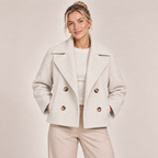 Double Breasted Pea Coat Cropped Oversized Collar 0