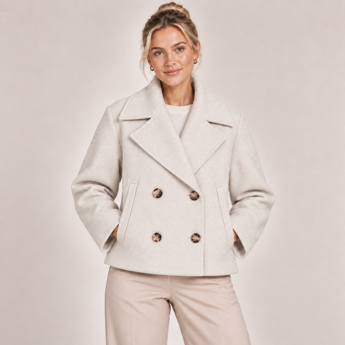 Double Breasted Pea Coat Cropped Oversized Collar 1