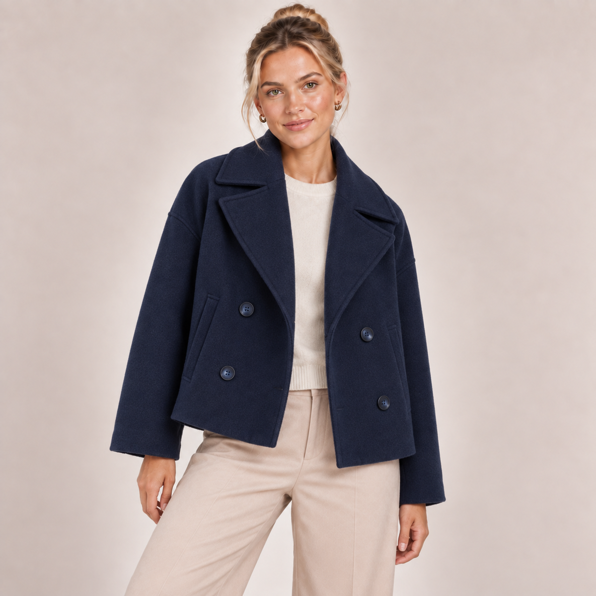 Double Breasted Pea Coat Cropped Oversized Collar 3