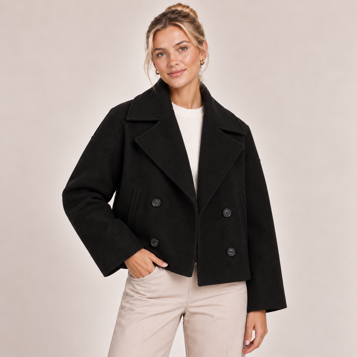 Double Breasted Pea Coat Cropped Oversized Collar 4
