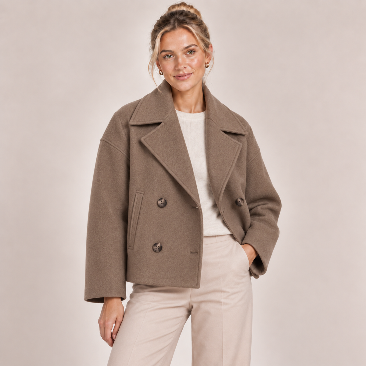 Double Breasted Pea Coat Cropped Oversized Collar 5