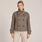 Double Breasted Pea Coat Women Brown with Funnel Neck 0