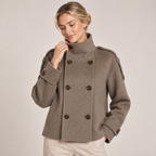 Double Breasted Pea Coat Women Brown with Funnel Neck 1