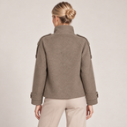 Double Breasted Pea Coat Women Brown with Funnel Neck 3