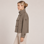Double Breasted Pea Coat Women Brown with Funnel Neck 4