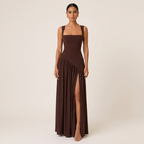 Draped Satin Maxi Dress with Side Slit for Formal Evening Wear 1