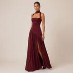 Draped Satin Maxi Dress with Side Slit for Formal Evening Wear 5