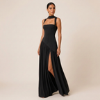 Draped Satin Maxi Dress with Side Slit for Formal Evening Wear 7