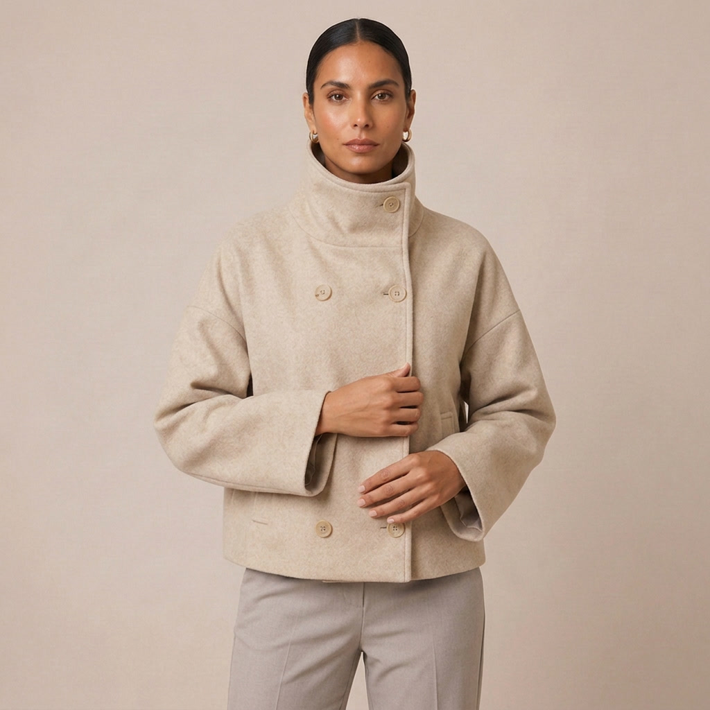 Dubble Breasted Pea Coat with High Funnel Neck 3