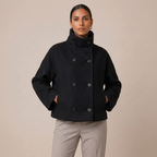 Dubble Breasted Pea Coat with High Funnel Neck 4
