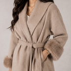 Elegant Belted Wrap Coat with Faux Fur Cuffs 1