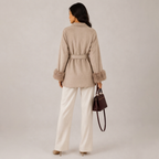 Elegant Belted Wrap Coat with Faux Fur Cuffs 2