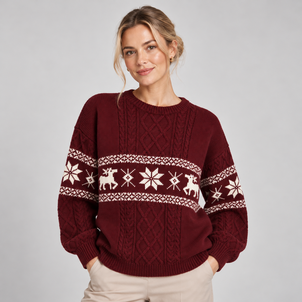 Fair Isle Christmas Jumper Cable Knit Oversized 0