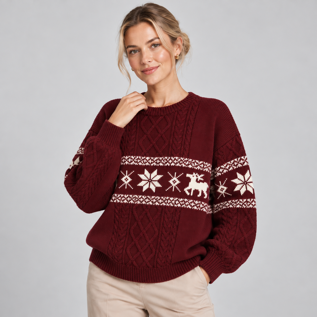 Fair Isle Christmas Jumper Cable Knit Oversized 1