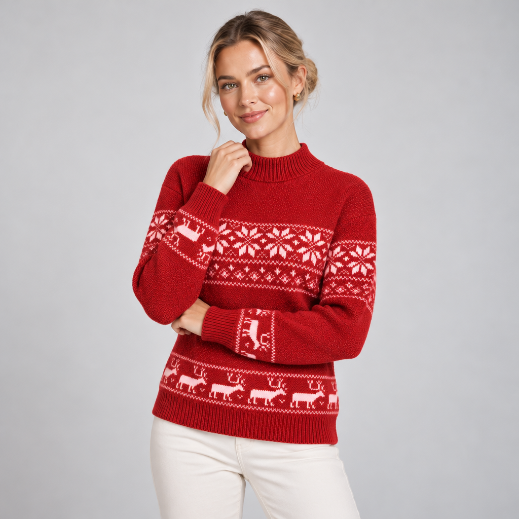 Fair Isle Christmas Jumper Mock Neck with Reindeer 1