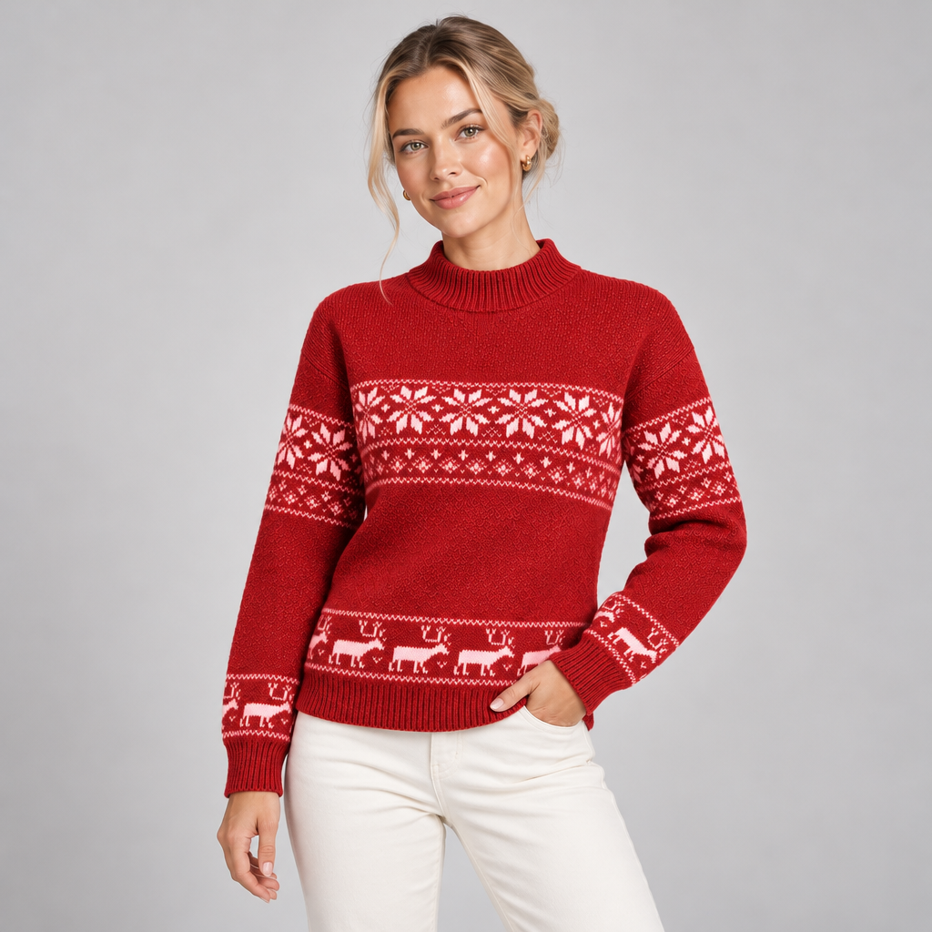 Fair Isle Christmas Jumper Mock Neck with Reindeer 2