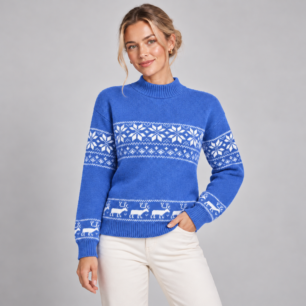 Fair Isle Christmas Jumper Mock Neck with Reindeer 3
