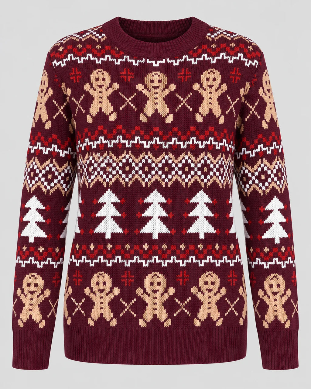 Fair Isle Christmas Jumper with Gingerbread Motif Burgundy 3