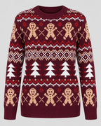 Fair Isle Christmas Jumper with Gingerbread Motif Burgundy 3