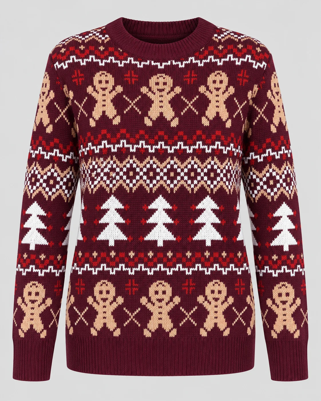 Fair Isle Christmas Jumper with Gingerbread Motif Burgundy 3