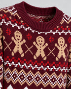 Fair Isle Christmas Jumper with Gingerbread Motif Burgundy 4