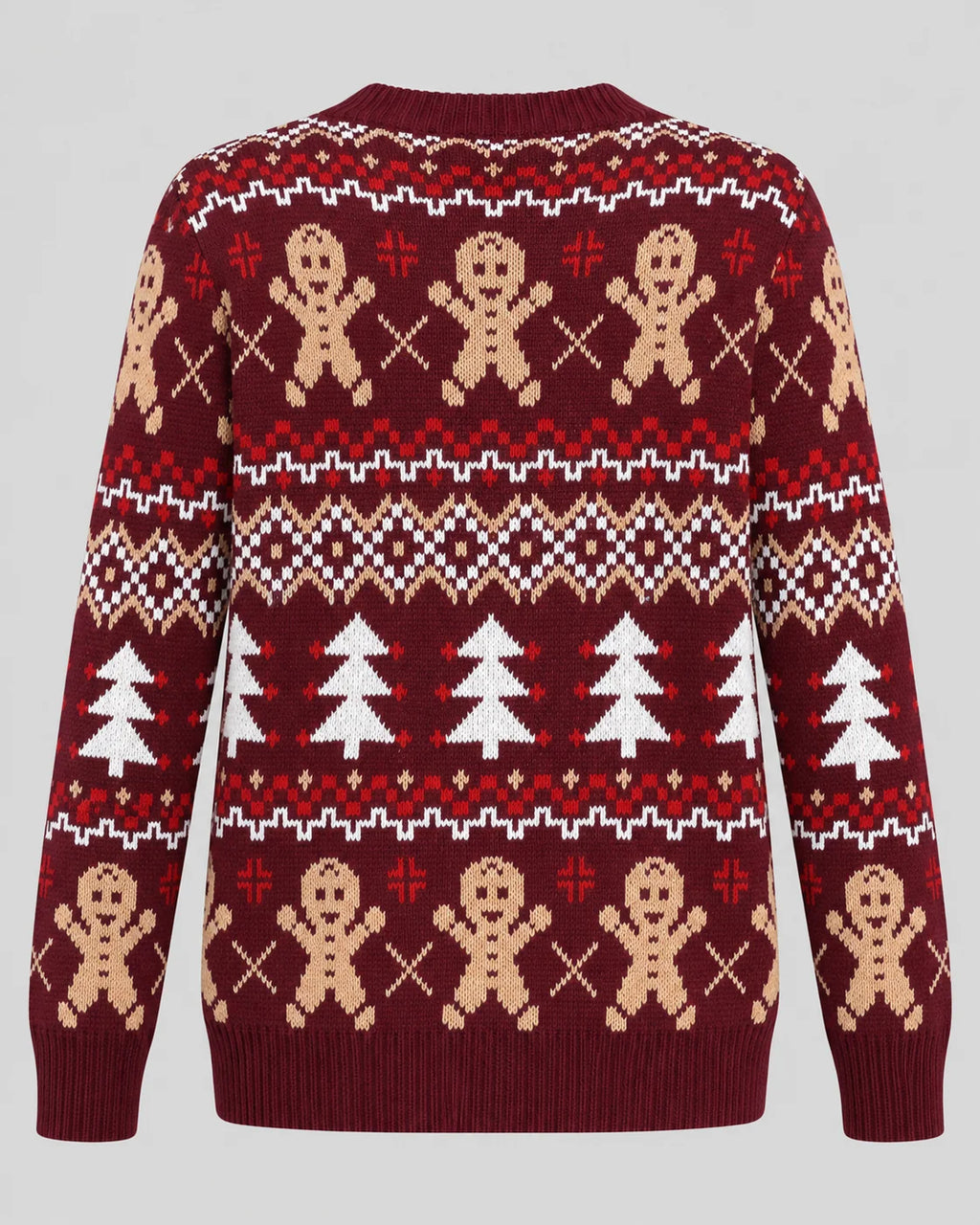 Fair Isle Christmas Jumper with Gingerbread Motif Burgundy 5