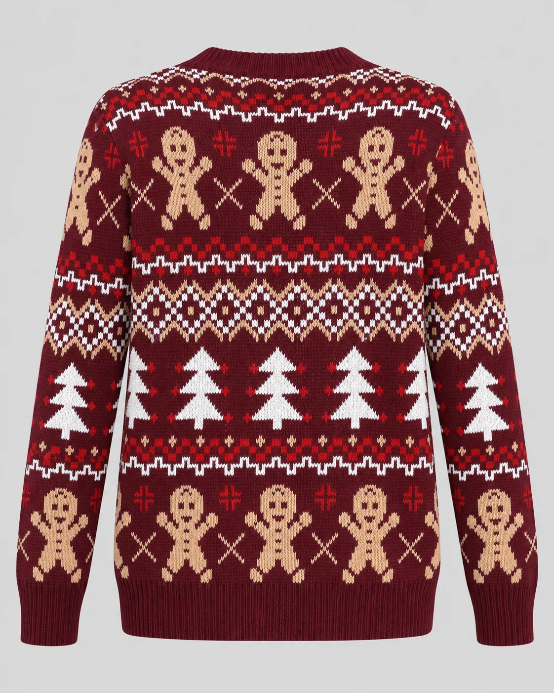 Fair Isle Christmas Jumper with Gingerbread Motif Burgundy 5